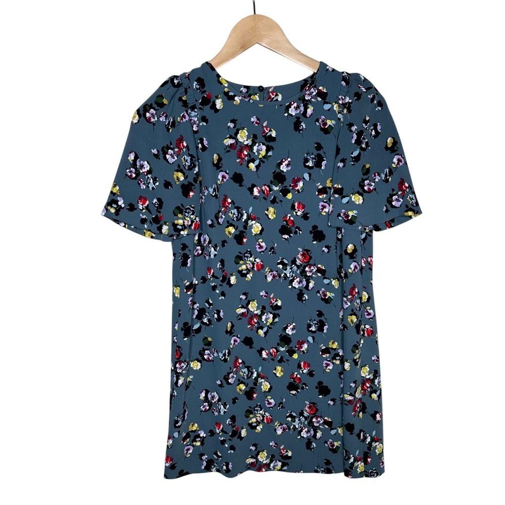 Ann Taylor Womens Crew Neck Shift Dress Floral Print Size 4P Blue